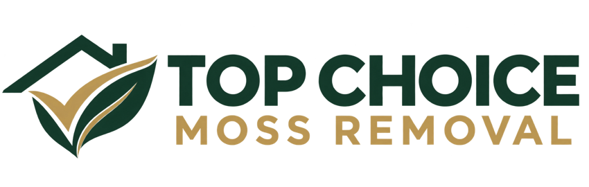 Top Choice Moss Removal, Vancouver Island exterior cleaning — roofline, checkmark and leaf logo